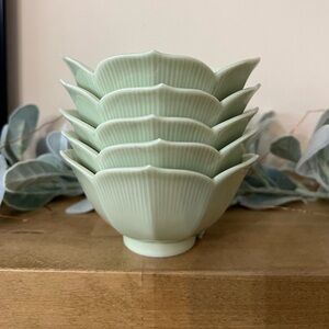 Celadon Green Japanese Lotus Petal Porcelain Stacking Rice Bowls - Set of 5